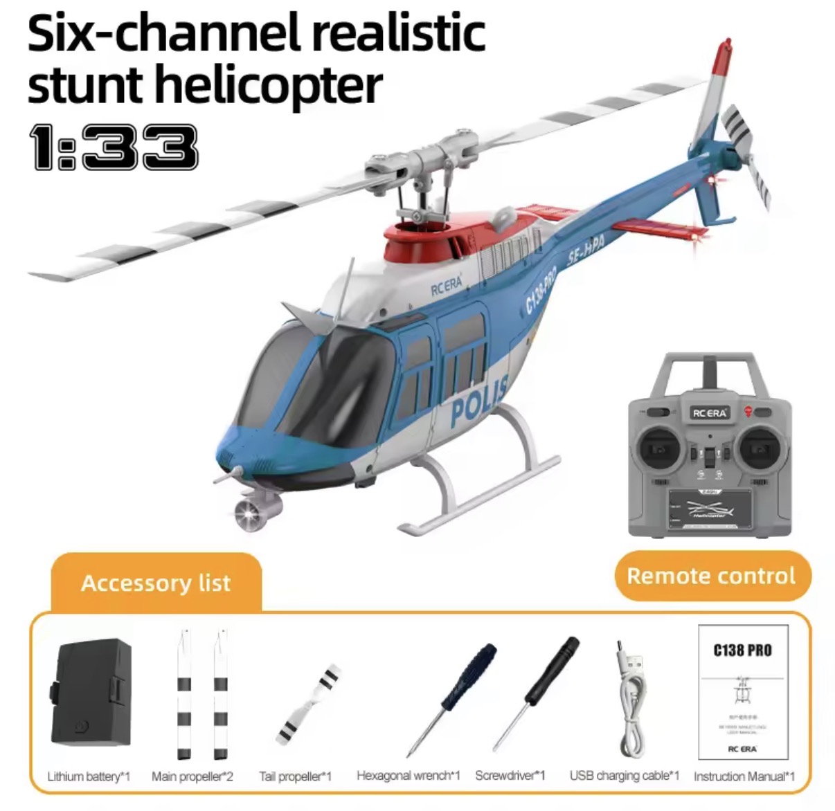 RC ERA C138 PRO Bell 206 Brushless 6CH RC Helicopter RTF | Optical